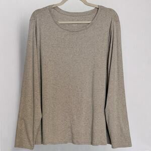 J. Jill Pima Cotton Long Sleeve Crew Neck Tee Plus Size 2X Heathered Beige